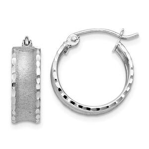 Wide Diamond-cut Satin Round Hoop Earrings in 14k White Gold 5 x 13mm